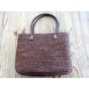 Dark Chocolate Brown Cloth Lined Straw Purse/Beach/Craft Bag