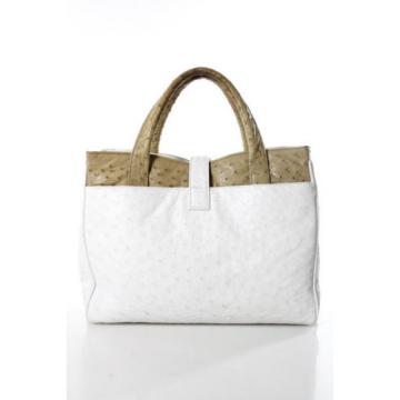 Giorgios of Palm Beach White Leather Structured Ostrich Small Tote Bag