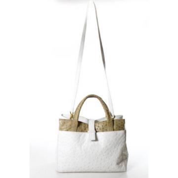 Giorgios of Palm Beach White Leather Structured Ostrich Small Tote Bag