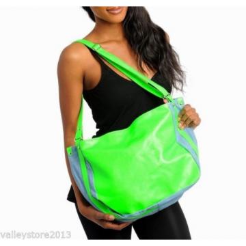 RX1 Large NEON Yellow Beach TOTE BAG Shoulder Travel Purse denim NEW 17&#034; 12&#034; 5&#034;