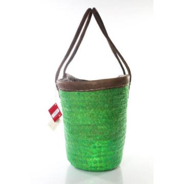 Love by Diego Binette Green Brown Woven Straw Leather Beach Tote Bag New $195