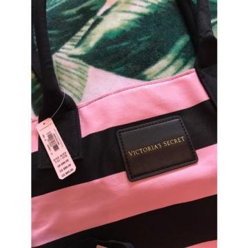 NEW Victoria&#039;s Secret Getaway Tote Pink &amp; Black Striped Beach Bag