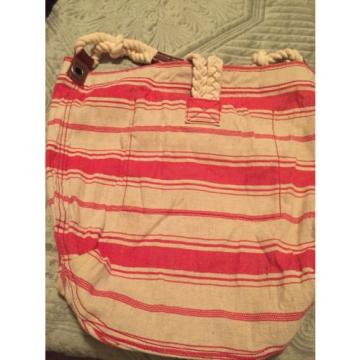 Abercrombie &amp; Fitch orange ivory Cream Off White Striped Beach Tote Bag