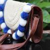 Women&#039;s handmade straw clutch bag handbag with pom poms and tassel