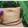 Women&#039;s handmade straw bag handbag with embroidery and shells tassels pom poms