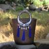 Women&#039;s handmade summer rattan straw tote bag boho tribal handbag with tassels