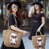 Women&#039;s handmade woven summer straw bag with parrot bird swan owl embroidery