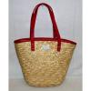 NWOT &#034;Laura Geller Beauty&#034; Straw Tote Bag Purse (Cotton-Poly Lining) Red Trim