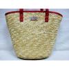 NWOT &#034;Laura Geller Beauty&#034; Straw Tote Bag Purse (Cotton-Poly Lining) Red Trim