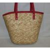 NWOT &#034;Laura Geller Beauty&#034; Straw Tote Bag Purse (Cotton-Poly Lining) Red Trim