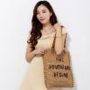 Women&#039;s handmade woven summer beach square straw bag with letters embroidery