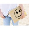 Women&#039;s handmade cute summer straw clutch bag with Emoji smile face tassel