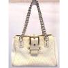 Ann Taylor Handbag Satchel Bag Handbag Leather &amp; chain strap White Straw Small