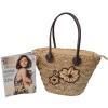 Women&#039;s handmade summer beach straw bag with flower embroidery and wooden beads