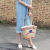 Women&#039;s handmade straw shoulder bag with tassels Ice Cream Saturday embroidery