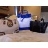 Women&#039;s White blue patent purse Black Loft handbag and brown straw bag