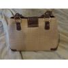 Women&#039;s White blue patent purse Black Loft handbag and brown straw bag