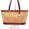 Brahmin Woven Wicker Straw &amp; Brown Croc Leather Handbag Shoulder Bag Purse Tote