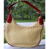 FRANCO SARTO Woven Shoulder Bag Straw-Look, Red Trim Medium Purse, NEW!