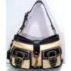 Coach Legacy Black Leather Natural Straw Buckle Dog Latch Shoulder Bag L05K 105