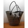 NIEMEN MARCUS Black White Waxed Coated Straw Tote Bag Purse Zig Zag