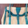 Monsac Woven Straw Shoulder Bag Purse Teal Croc Leather Trim NEW