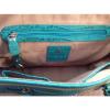 Monsac Woven Straw Shoulder Bag Purse Teal Croc Leather Trim NEW