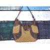 Brighton Brown Woven Straw Croc Embossed Western Leather Handbag Purse Bag