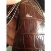 Brighton Brown Woven Straw Croc Embossed Western Leather Handbag Purse Bag