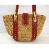 MICHAEL MICHAEL KORS Studded Red Leather-Trim Santorini Woven Straw Tote Bag