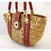 MICHAEL MICHAEL KORS Studded Red Leather-Trim Santorini Woven Straw Tote Bag