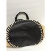 ELAINE TURNER straw Black Leather Tote Purse Pink Interior Shoulder Bag Large