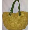 Michael Kors Straw Bag W/Green Leather Trim &amp; Studs FABULOUS! Retail $225!