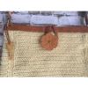 FOSSIL 1954 Straw Basket Weave Brown Leather Trim Wood Flower Key Shoulder Bag