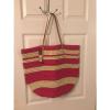 New Merona Target Leather Straw Beach Tote Bag Purse Rose Bright Pink Natural