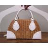 MAXX NEW YORK Basket Woven Wicker Straw White Leather Satchel Bag