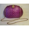 VANESSA ~Purple shiny WOVEN STRAW w/Gold CHAIN Sm SHOULDER BAG Clutch Purse ~EUC