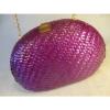 VANESSA ~Purple shiny WOVEN STRAW w/Gold CHAIN Sm SHOULDER BAG Clutch Purse ~EUC