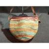 Vintage Handmade Bohemian Woven Kenyan Sisal Jute Straw Leather Basket Purse Bag