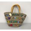 New Large Beach Wicker Straw and Leather Floral Decor Tote bag Handbag Purse