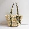 Women&#039;s Straw Handbag Purse Shoulder Bag With Leopard Bow 4 Colors