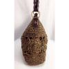 Brown Straw Shoulder Bag Purse with Wooden Bead Design &amp; Zip closure