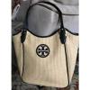 Tory Burch Straw Slouchy Tote Bag Natural Black