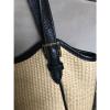 Tory Burch Straw Slouchy Tote Bag Natural Black