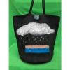 Black Woven Raining Cloud Tote Purse Handbag Shoulder Bag Rain HAND PAINTED