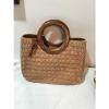 Fossil Beige Woven Straw Leather Satchel Bag Shoulder Strap Body cross 75082