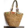 NEW CAPPELLI BRAIDED BROWN STRAW BEAD CHARM DECOR BASKET TOTE SHOULDER BAG PURSE