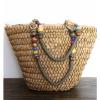 NEW CAPPELLI BRAIDED BROWN STRAW BEAD CHARM DECOR BASKET TOTE SHOULDER BAG PURSE