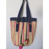 Lucky Brand Tote Bag Woven Straw Canvas Multi Color Stripe Handbag