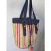 Lucky Brand Tote Bag Woven Straw Canvas Multi Color Stripe Handbag